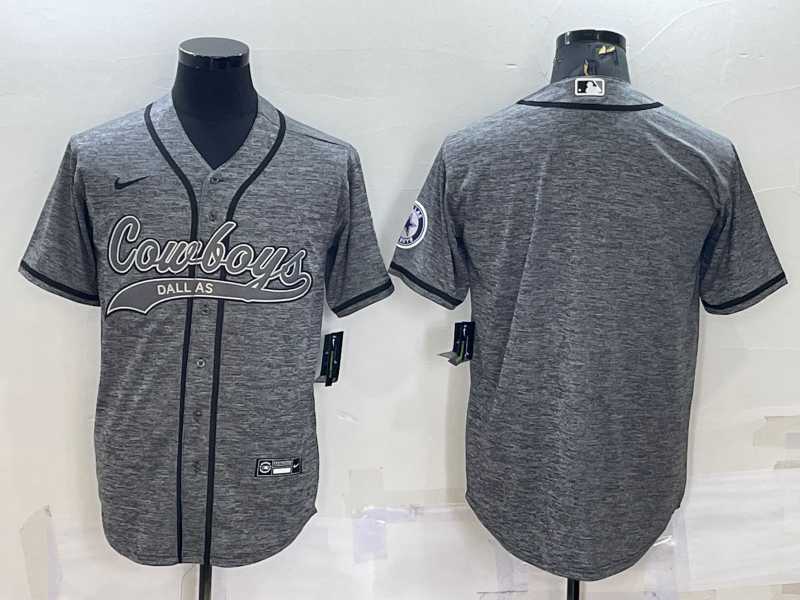 Mens Dallas Cowboys Blank Grey Gridiron Cool Base Stitched Baseball Jersey